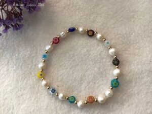 Pulsera perlas de río y flores